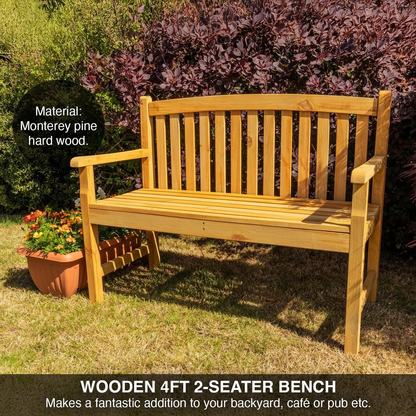 Brothers HVAC LLC Narford Outdoor Wooden 2 Seater Bench Garden Patio Furniture