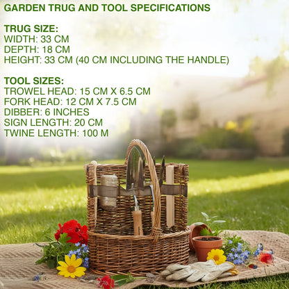 Brothers HVAC LLC Willow Tool Basket/Trug with Garden Hand Tools Trowel/Fork/Dibber