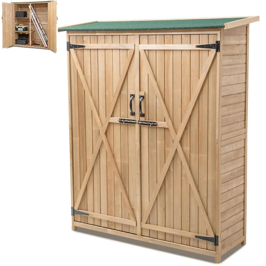 Brothers HVAC LLC Wooden Garden Shed, Tool Storage Cabinet with 3 Shelves, Asphalt Sloped Roof