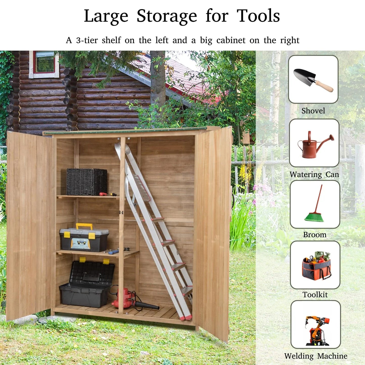 Brothers HVAC LLC Wooden Garden Shed, Tool Storage Cabinet with 3 Shelves, Asphalt Sloped Roof