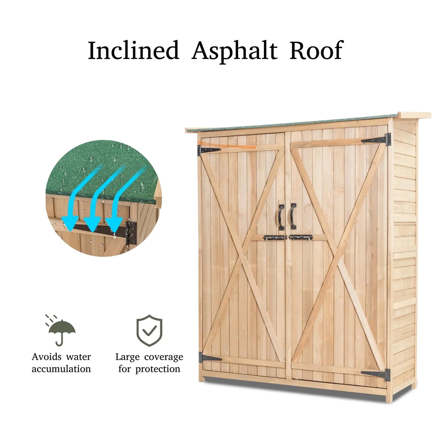 Brothers HVAC LLC Wooden Garden Shed, Tool Storage Cabinet with 3 Shelves, Asphalt Sloped Roof