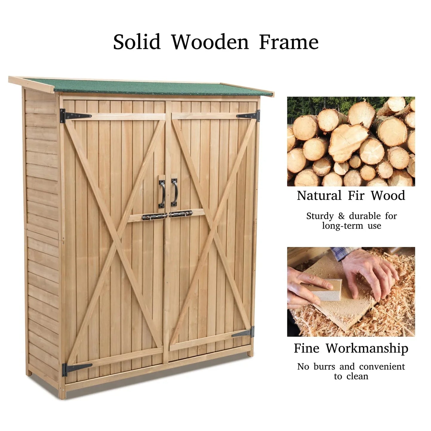 Brothers HVAC LLC Wooden Garden Shed, Tool Storage Cabinet with 3 Shelves, Asphalt Sloped Roof