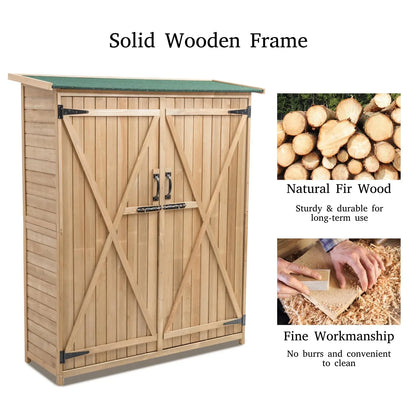 Brothers HVAC LLC Wooden Garden Shed, Tool Storage Cabinet with 3 Shelves, Asphalt Sloped Roof