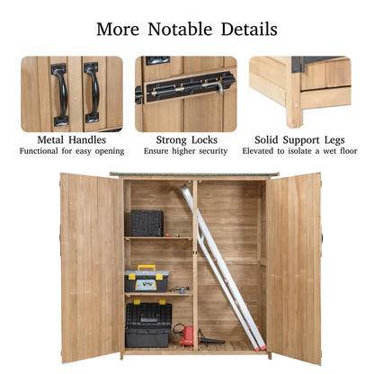 Brothers HVAC LLC Wooden Garden Shed, Tool Storage Cabinet with 3 Shelves, Asphalt Sloped Roof